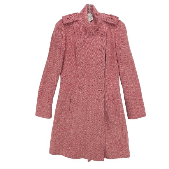DIANE VON FURSTENBERG Princess Coat Red Herringbone Double Breasted Size 10 - Picture 1 of 9